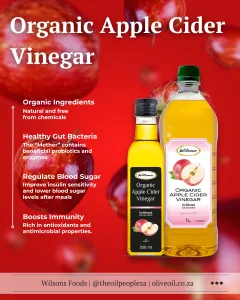 Malva Pudding 1 Organic apple cider vinegar with the mother in a glass bottle with apples