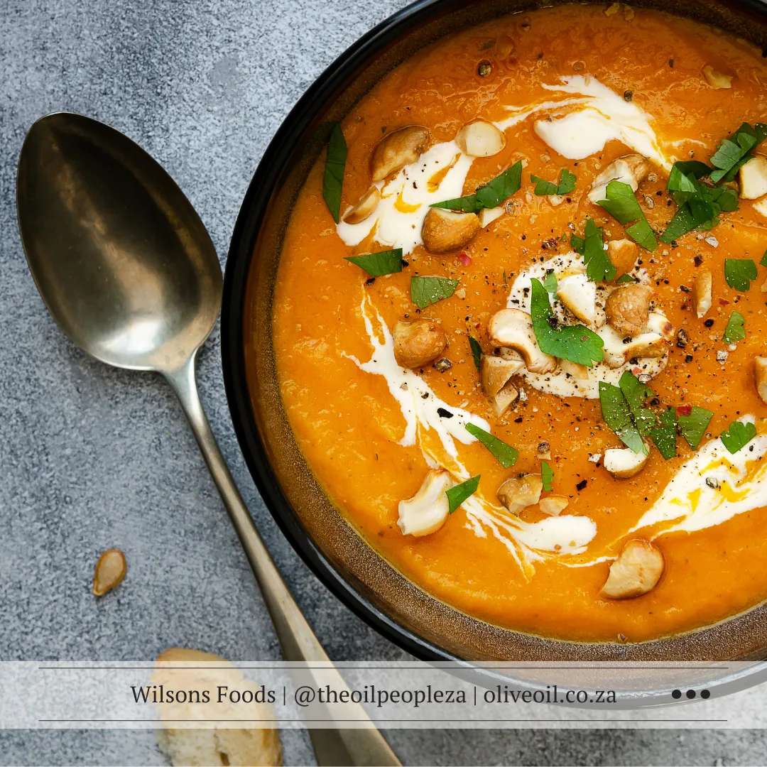 Recipes 14 Bowl of butternut squash soup with parmesan croutons