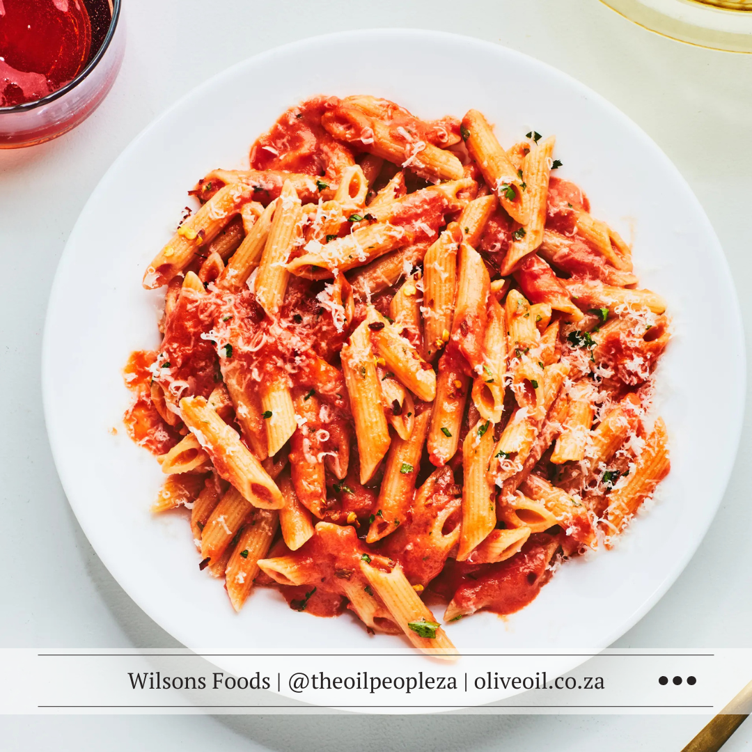 Penne ala Vodka pasta served in a creamy tomato sauce