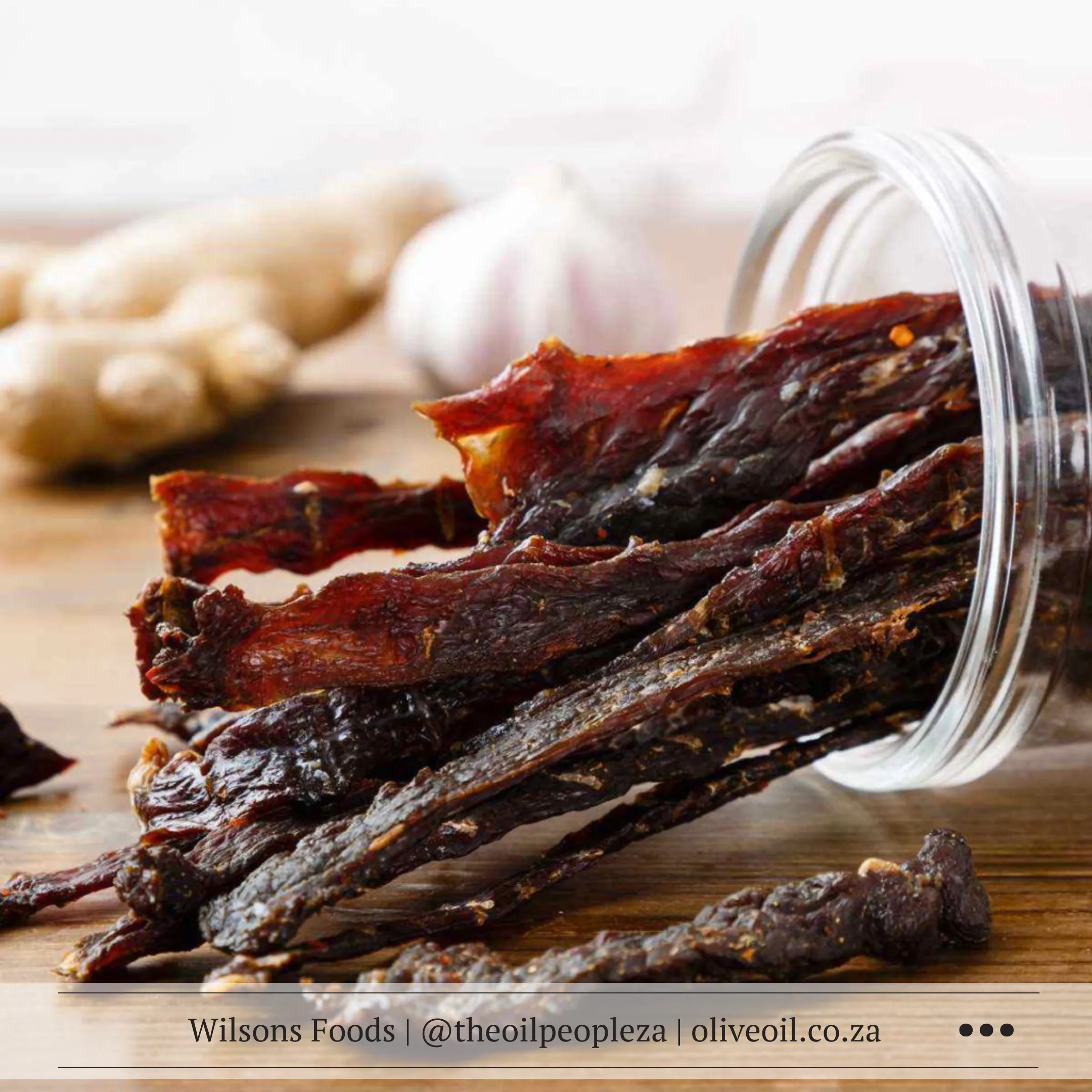Recipes 16 Balsamic cured beef jerky laid out on a wooden board