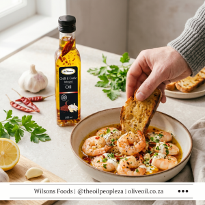 Decoding Olive Oil Labels: Extra Virgin, Cold-Pressed, Light – What Does It All Mean? 1 Chilli and garlic king prawns in a pan with fresh parsley and lemon, cooked in Wilson's Chilli & Garlic Infused Oil