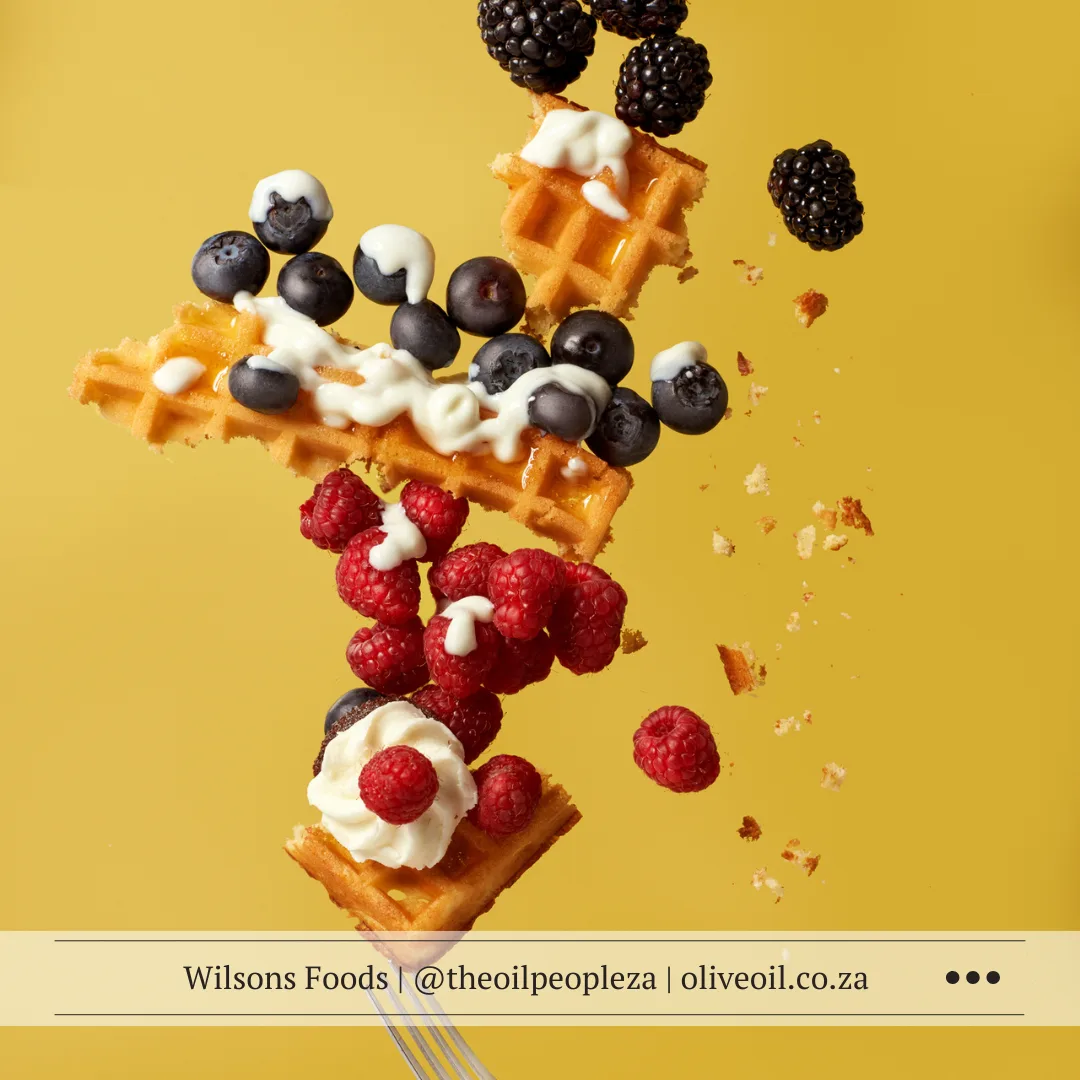 Recipes 15 Granola dust waffles topped with yoghurt and fresh fruit