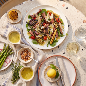 Braai Leftovers Salad with charred spring vegetables and lemon dressing