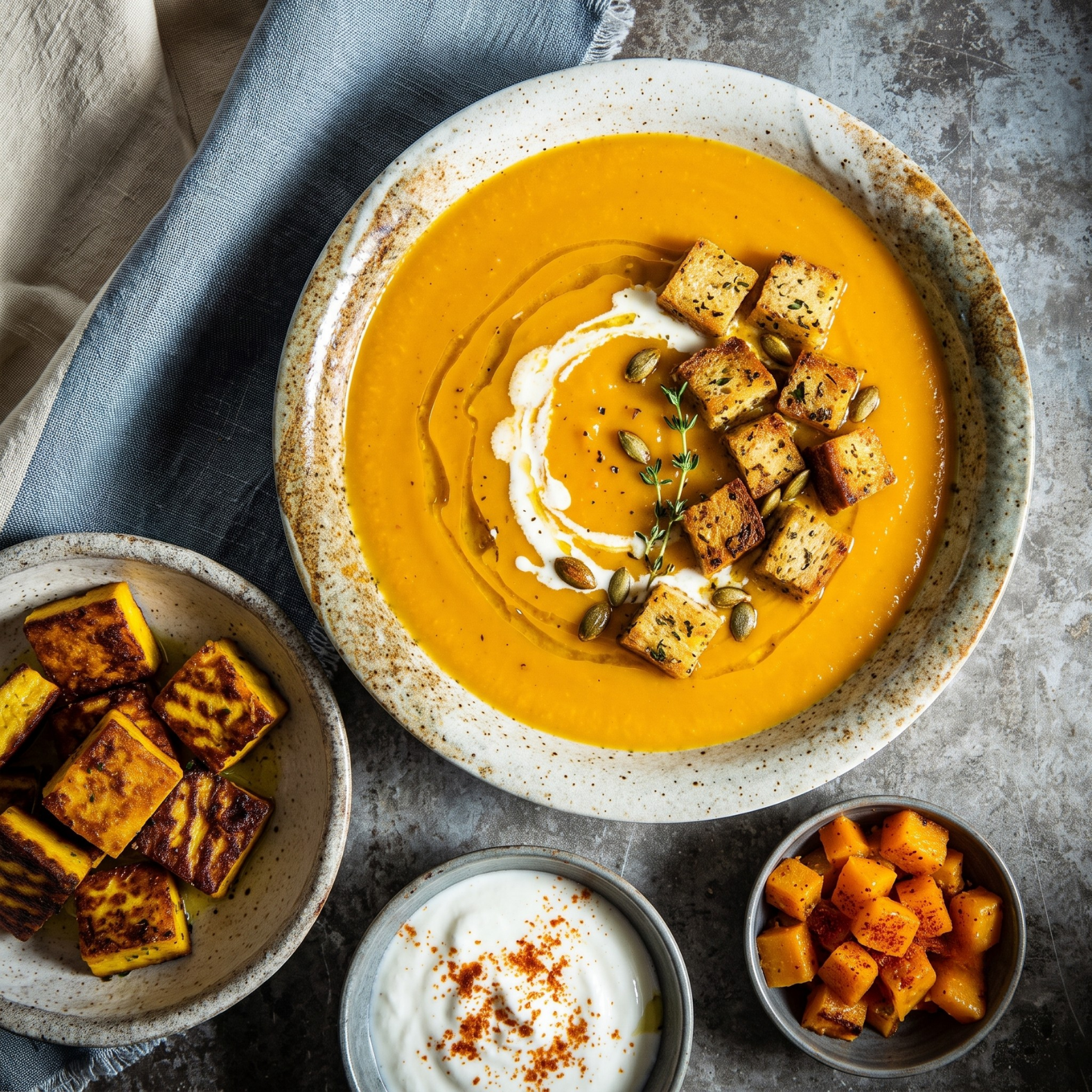 Butternut Soup with Garlic Oil & Parmesan Croutons