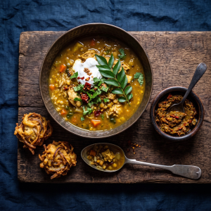 Flavoured Oils: The new Culinary Trend 5 Bowl of mulligatawny soup with chicken and lentils, drizzled with Wilson's Extra Virgin Olive Oil