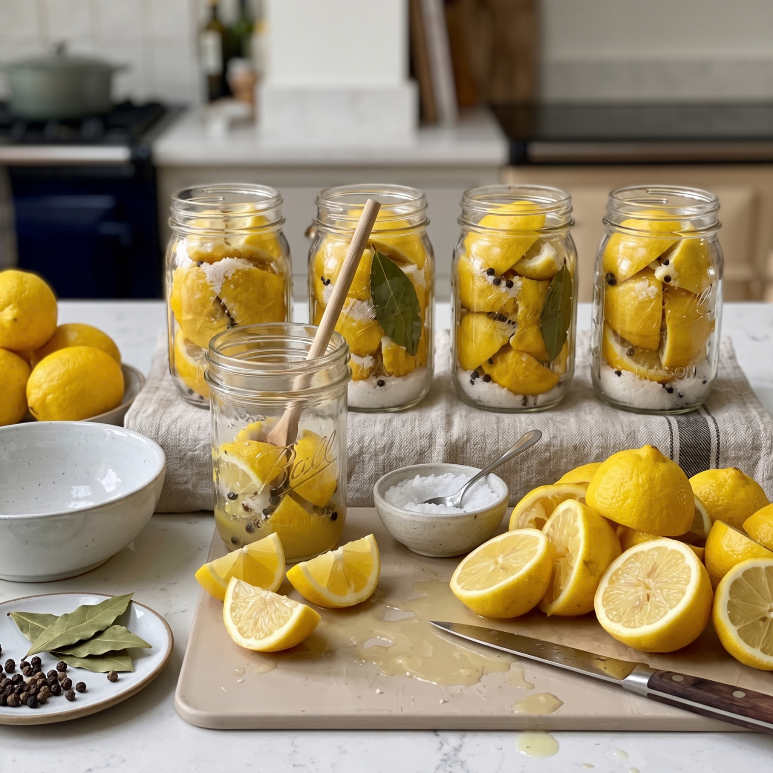 Preserved Lemons in Olive Oil 1 Preserved Lemons in Olive Oil in a glass jar with spices